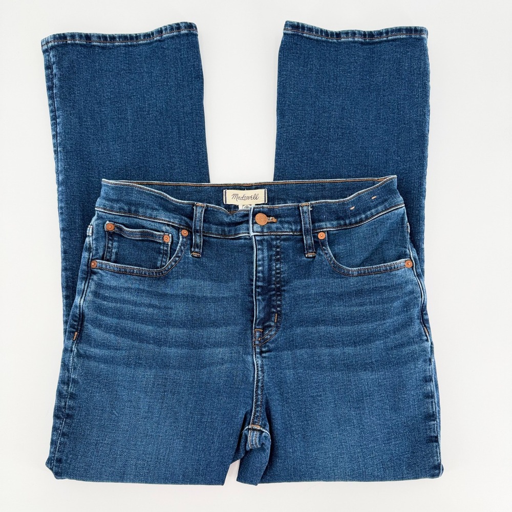 MADEWELL Mid-Rise Kick Out Jeans 29 Medium Wash Cropped Flare Stretch Denim